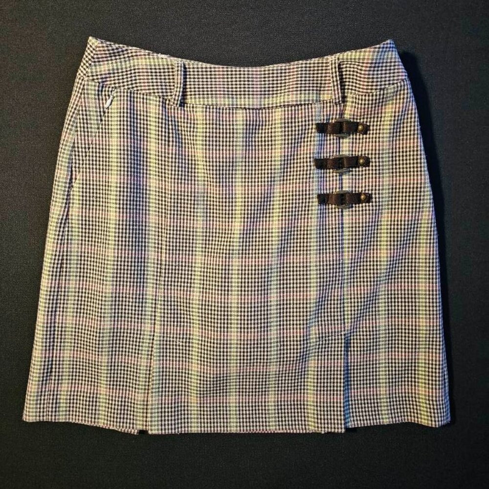 Tehama Nancy Haley Women's Skort, Size 6, Plaid, Pleated with Leather Accents